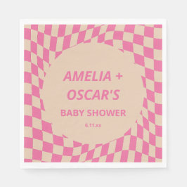 Servilleta De Papel Pink Wavy Checker Couples Baby Shower Names