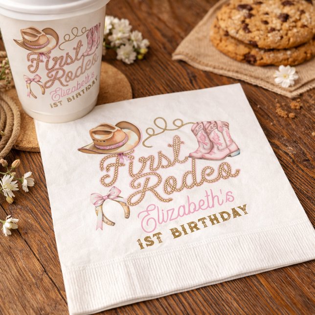 Servilleta De Papel Pink Western First Rodeo Birthday (Pink Western First Rodeo Birthday Napkins)
