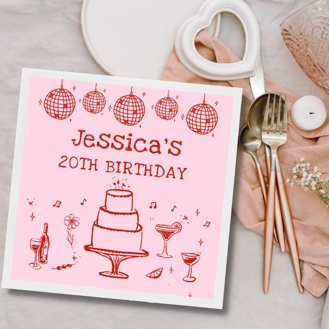 Servilleta De Papel Pink Whimsical Hand dibujó Funky Cocktail Cumpleañ (Subido por el creador)
