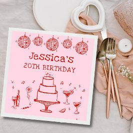 Servilleta De Papel Pink Whimsical Hand dibujó Funky Cocktail Cumpleañ