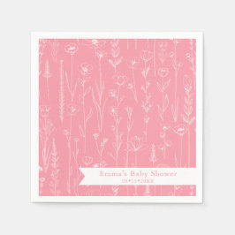Servilleta De Papel Pink Wildflower Baby Shower | Floral Pattern 
