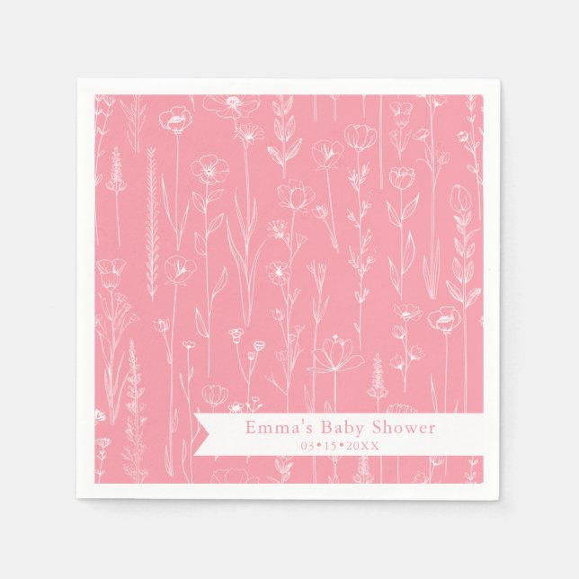 Servilleta De Papel Pink Wildflower Baby Shower | Floral Pattern  (Anverso)