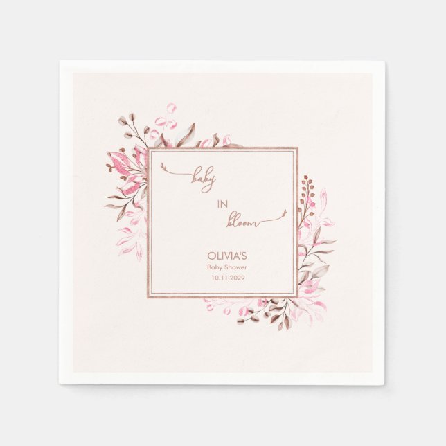 Servilleta De Papel Pink Wildflower Border Baby in Bloom Baby Shower  (Anverso)