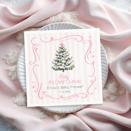 Servilleta De Papel Pink Winter Christmas Tree Baby Shower