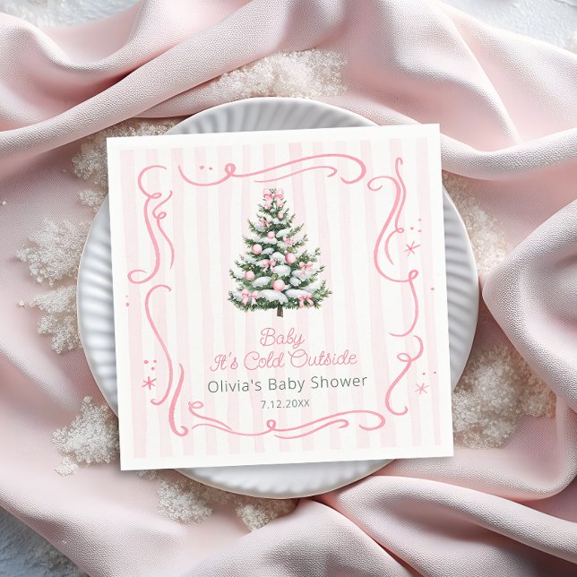 Servilleta De Papel Pink Winter Christmas Tree Baby Shower (Subido por el creador)