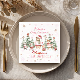 Servilleta De Papel Pink Winter Onederland Woodland Animals Birthday