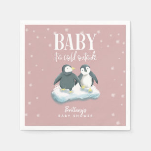 Servilleta De Papel Pink Winter Wonderland Tema pingüino Baby Shower