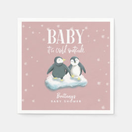 Servilleta De Papel Pink Winter Wonderland Theme Penguin Baby Shower