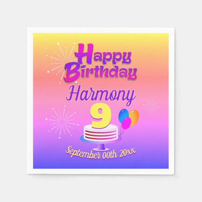 Servilleta De Papel PINK y GOLD Feliz cumpleaños | Editable (Anverso)