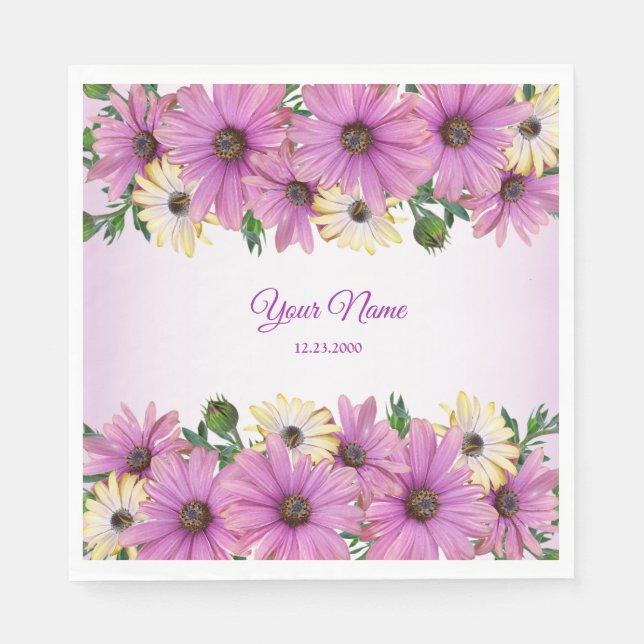 Servilleta De Papel Pink Yellow Floral Rustic Elegant Wedding Party (Anverso)