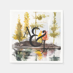 Servilleta De Papel Pinos Acuarela Otoño Rústico Personalizados