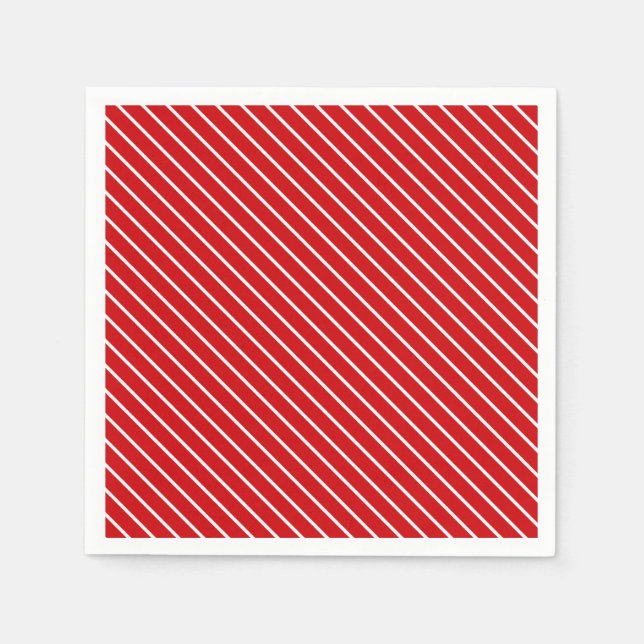 Servilleta De Papel Pinstripes diagonales: rojo profundo y blanco (Anverso)