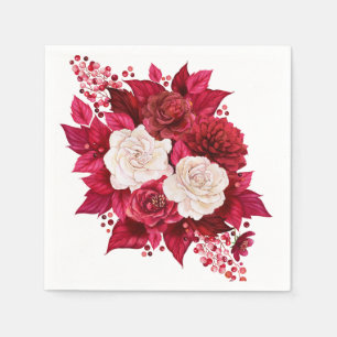 Servilleta De Papel Pintar color de agua mano Flores rojas y blancas
