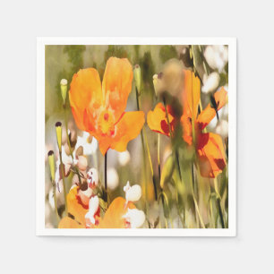 Servilleta De Papel Pintura acrílica de la adormidera del Naranja Dora