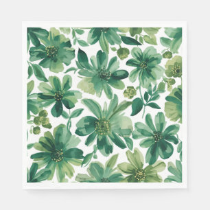 Servilleta De Papel Pintura Acuarela Botánica Floral Jardín Verde