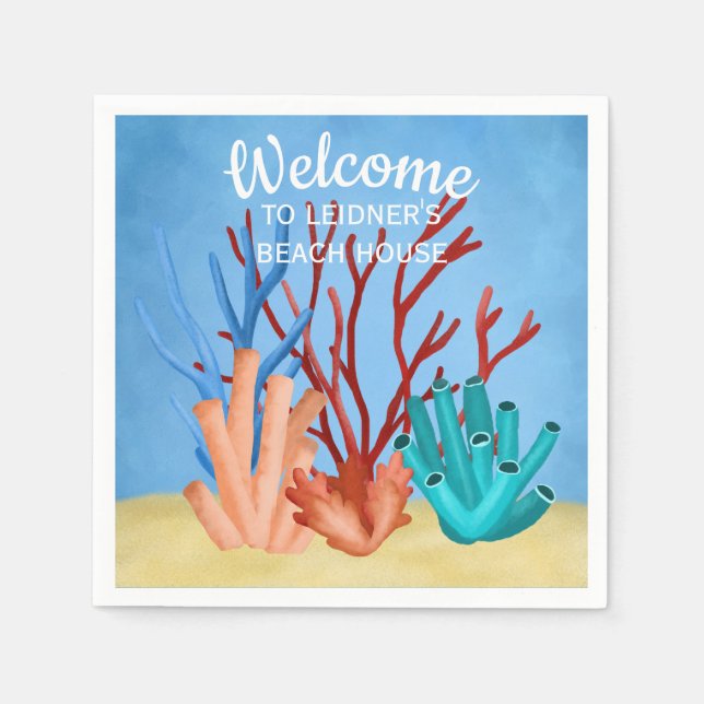 Servilleta De Papel Pintura acuarela de corales marinos (Anverso)