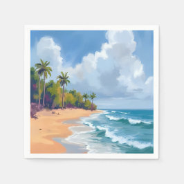 Servilleta De Papel Pintura Acuarela de la Costa del Océano de Hawái P