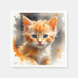 Servilleta De Papel Pintura acuarela de un lindo gato naranja
