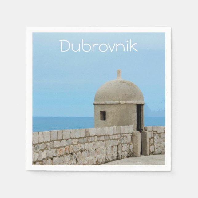 Servilleta De Papel Pintura acuarela del muro de la ciudad de Dubrovni (Anverso)