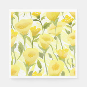 Servilleta De Papel Pintura Acuarela Floral Amarilla