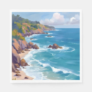 Servilleta De Papel Pintura Acuarela Marea Azul Oceánica Costera