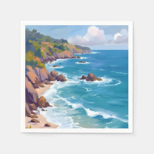 Servilleta De Papel Pintura Acuarela Marea Oceánica Azul Costera