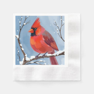 Servilleta De Papel Pintura Acuarela Pájaro Rojo Cardinal de Invierno