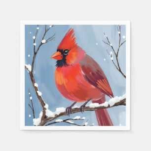 Servilleta De Papel Pintura Acuarela Pájaro Rojo Cardinal de Invierno