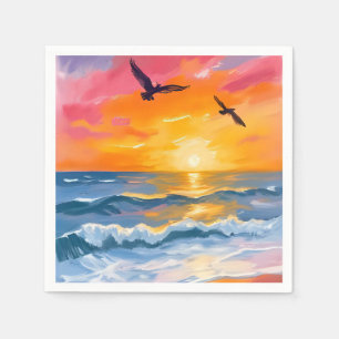 Servilleta De Papel Pintura al Acuarela de la Puesta de Sol en el Océa