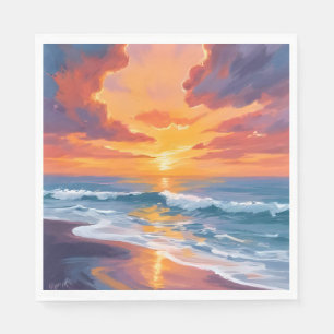 Servilleta De Papel Pintura al Acuarela del Atardecer en la Playa Oceá
