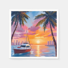 Servilleta De Papel Pintura al Acuarela del Atardecer en Miami Beach B