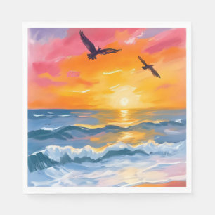 Servilleta De Papel Pintura al aguarela de la puesta de sol del océano