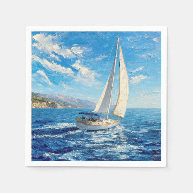 Servilleta De Papel Pintura al impasto de barco de vela  (Anverso)