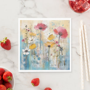 Servilleta De Papel Pintura al óleo con impasto de amapolas pastel