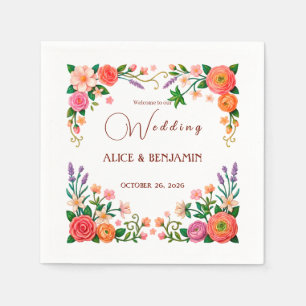 Servilleta De Papel Pintura al óleo romántica Floral Mariposa