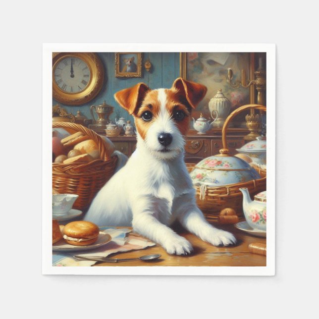 Servilleta De Papel Pintura antigua de Jack Russell Terrier (Anverso)