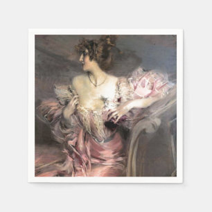 Servilleta De Papel Pintura bonita de señora Pink Vintage Fashion