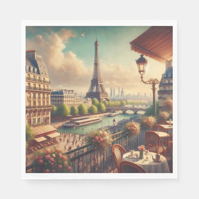 Servilleta De Papel Pintura de aceite de época de la Torre Eiffel Parí (Anverso)