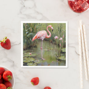 Servilleta De Papel Pintura De Aceite De Flamingo Rosa Y Láminas De Ag