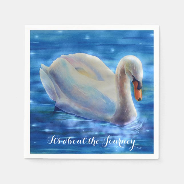 Servilleta De Papel Pintura de acuarela de cisne blanco, sobre el viaj (Anverso)