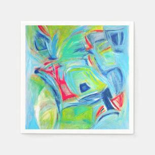 Servilleta De Papel Pintura de arte moderno verde y azul expresivo