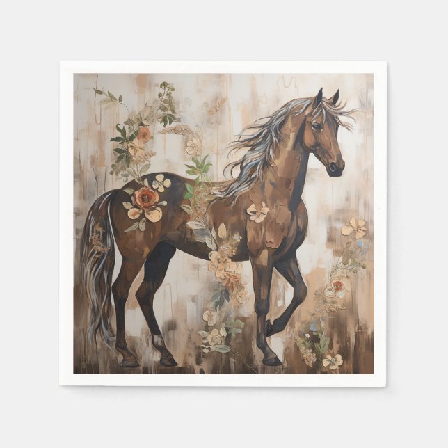 Servilleta De Papel Pintura de caballo floral de bonito (Anverso)