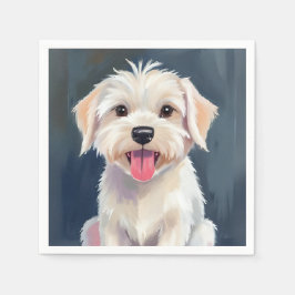 Servilleta De Papel Pintura de cachorro maltés perro blanco