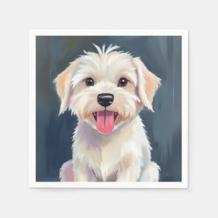Servilleta De Papel Pintura de cachorro maltés perro blanco