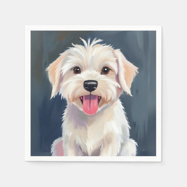 Servilleta De Papel Pintura de cachorro maltés perro blanco (Anverso)