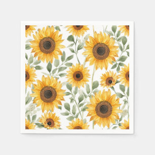 Servilleta De Papel Pintura de flores de acuarela de girasoles amarill