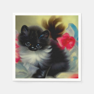 Servilleta De Papel Pintura de gatito blanco y negro vintage