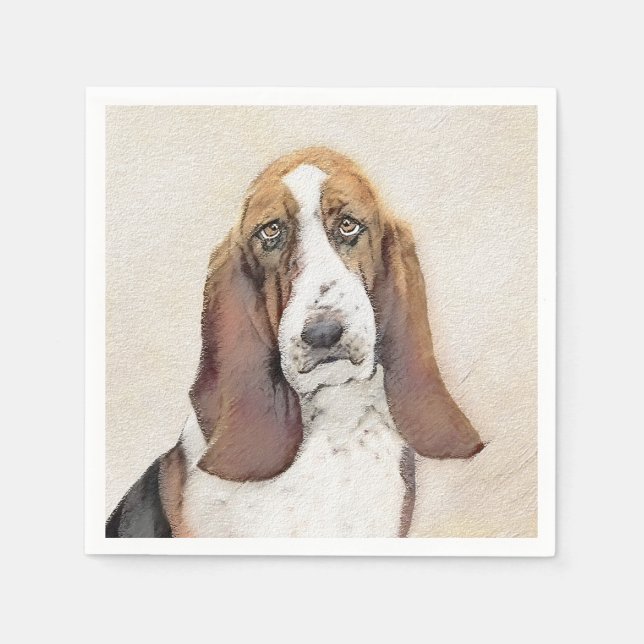 Servilleta De Papel Pintura de hebilla de basset - Arte de perro origi (Anverso)
