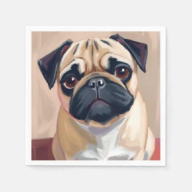 Servilleta De Papel Pintura de Mascota Perro Pug  (Anverso)