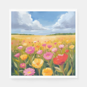 Servilleta De Papel Pintura de paisaje de campo de flores acuarela